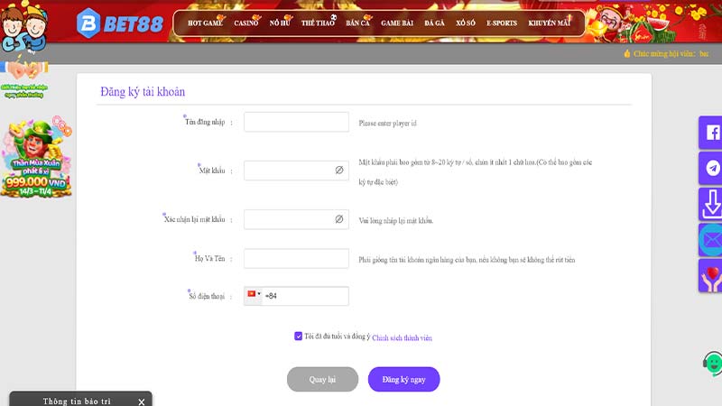 Hướng dẫn đăng ký bet88 chi tiết